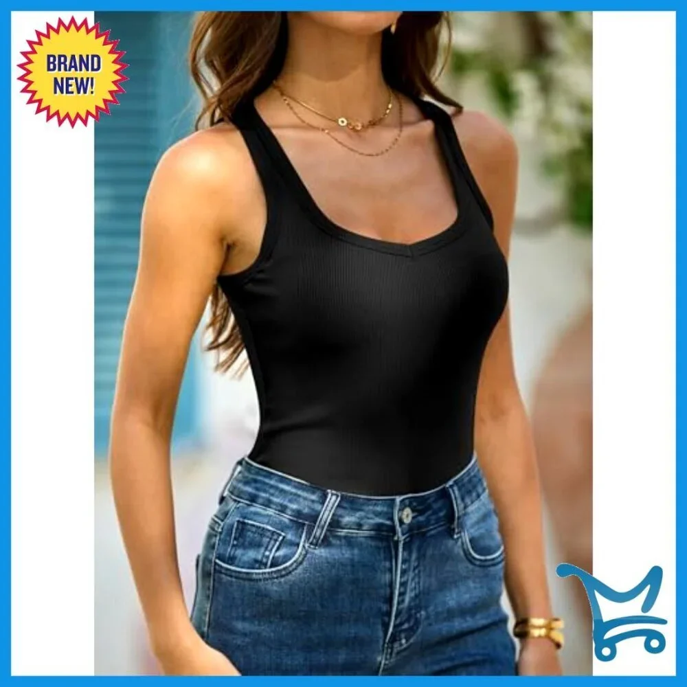 Ribbed Tank Top Scoop Neck Y2K Workout Tee Sleeveless Casual Vacation Wear